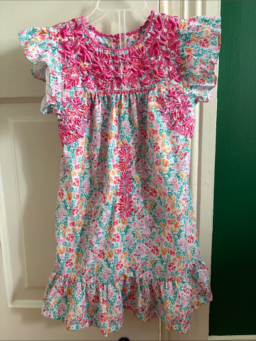 Girls Floral Dress with Pink Embroidery 3T fiesta